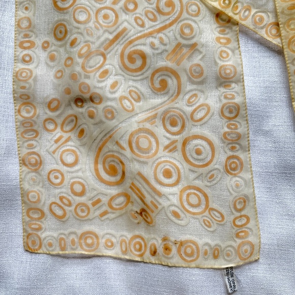 Vtg Rectangle Scarf Nylon Circles Yellow Orange See Thru 70s Ponytail - Picture 2 of 6